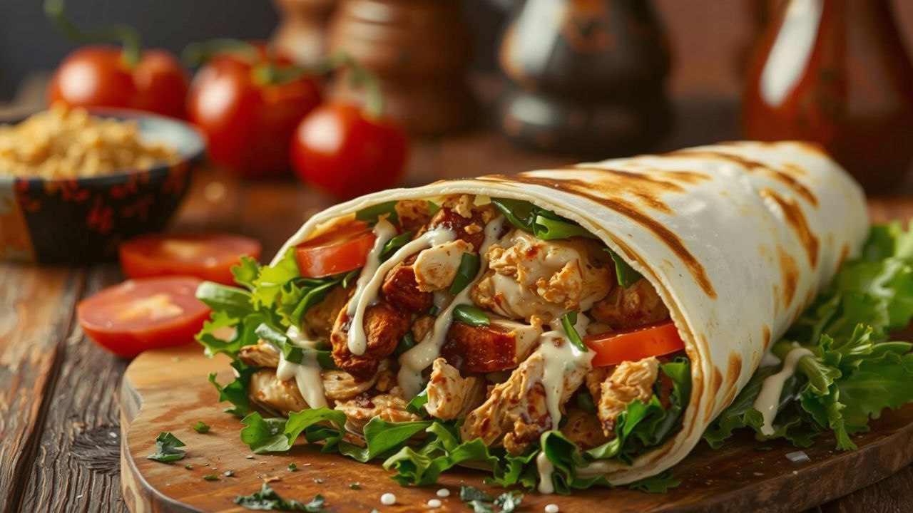 Shawarma Chicken marinated in spices and yogurt, served in pita with fresh veggies, garlic sauce, or tahini.