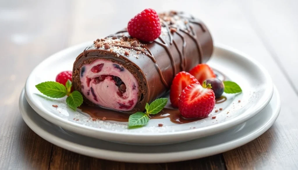 Decadent Chocolate and Red Fruit Ice Cream Log