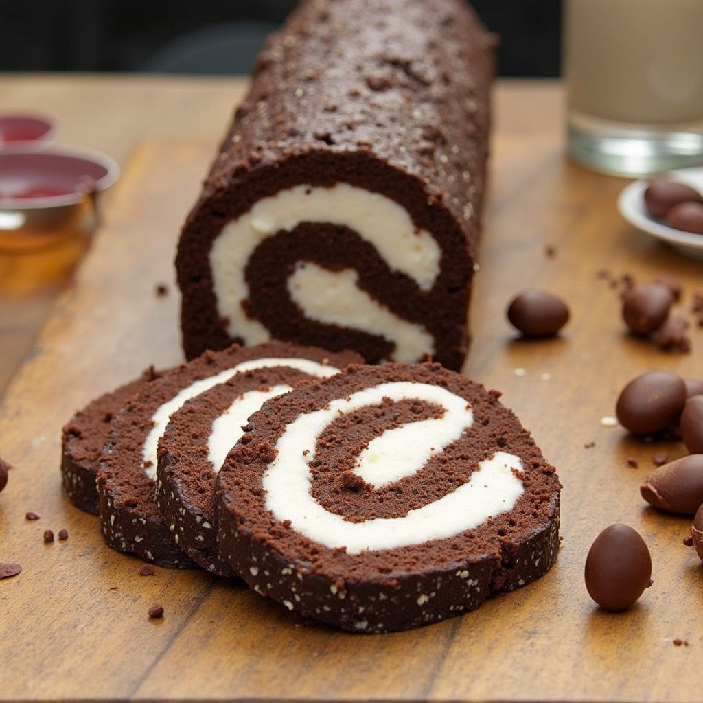 Festive Christmas Yule Log Cake Decorated with Chocolate and Holiday Touches  