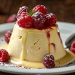 Traditional Italian zabaglione served in a glass with fresh berries and a sprig of mint.