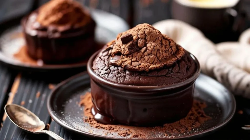 Chocolate souffle with a rich, airy texture and a molten center.