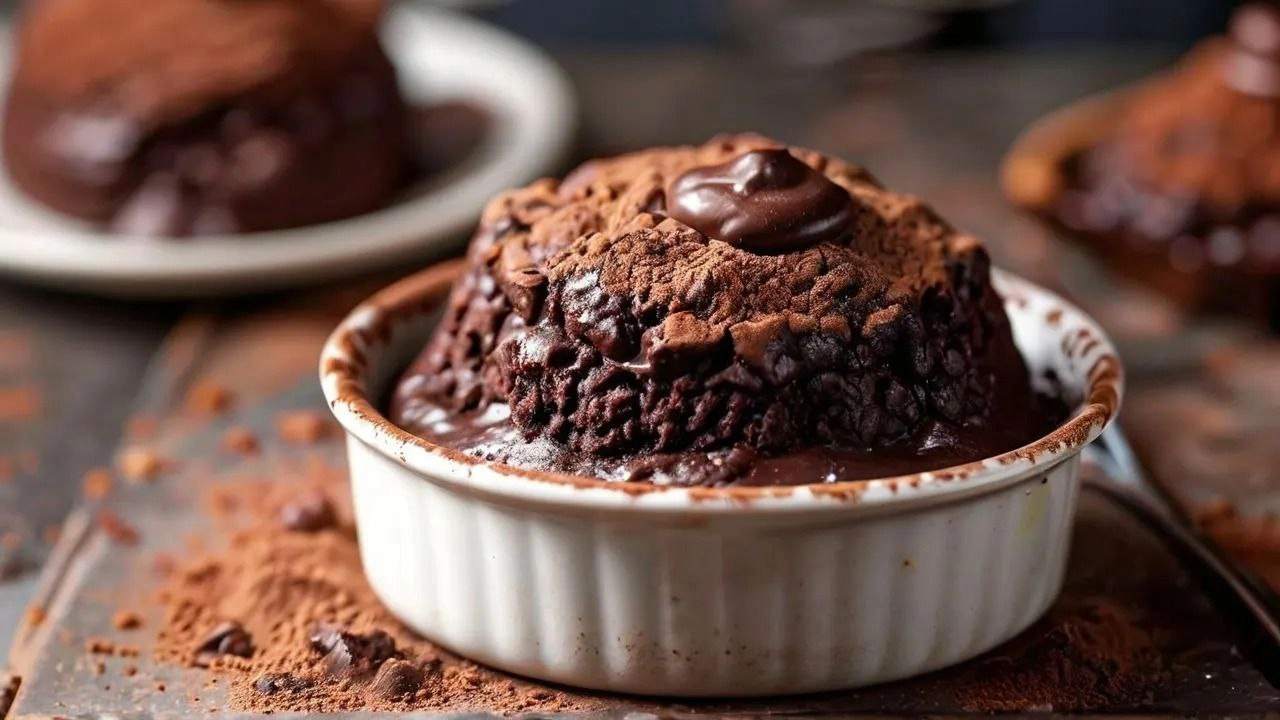 Chocolate souffle with a rich, airy texture and a molten center.