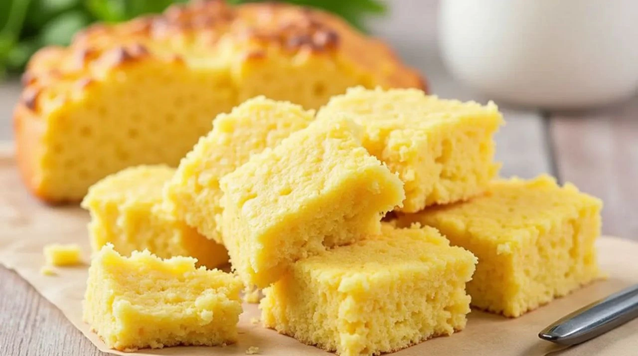 Golden, moist, and fluffy Jiffy Cornbread, freshly baked with a buttery crust—perfect as a side dish for any meal or holiday feast.